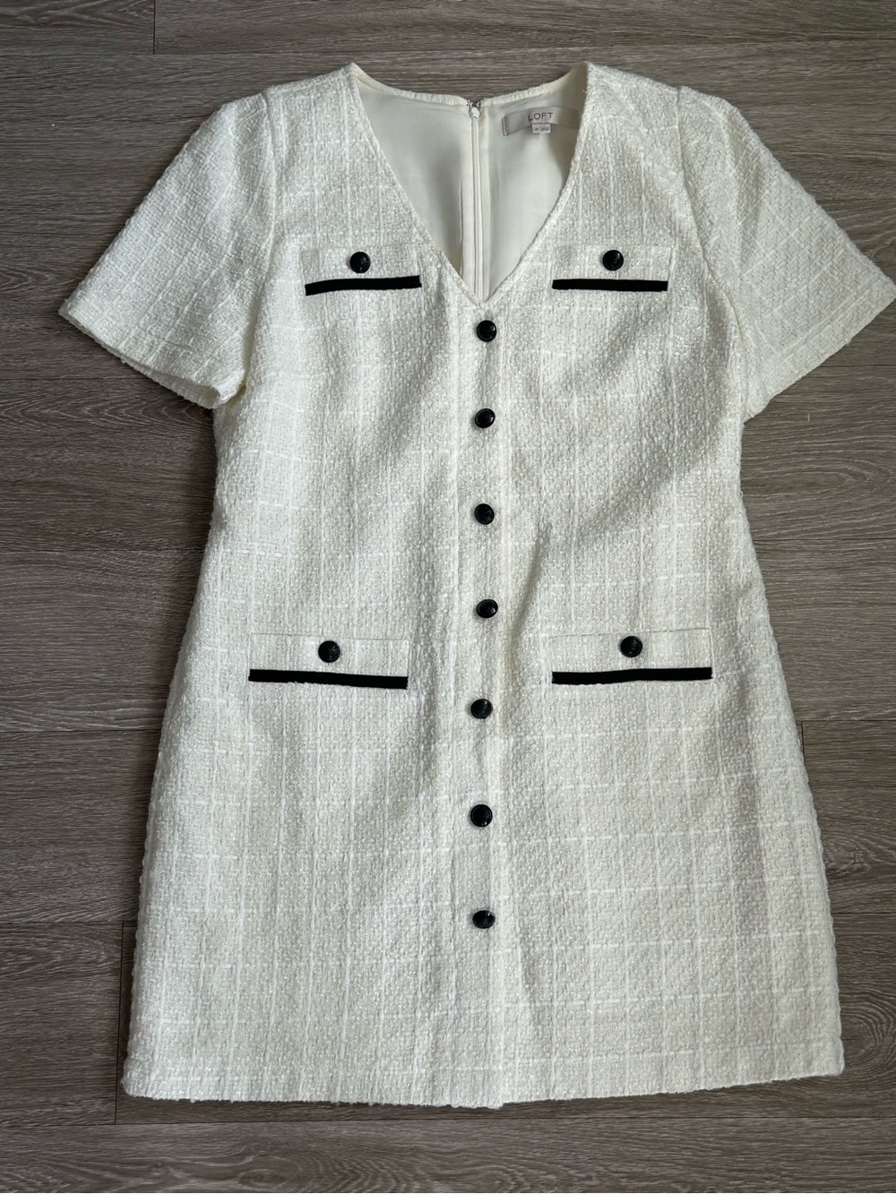 LOFT Textured Button-Front Mini Dress
